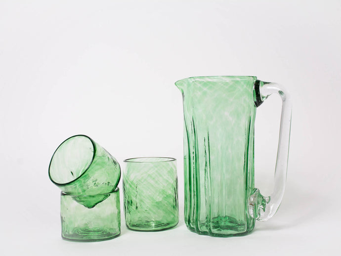 Green Handblown Glass Pitcher - short