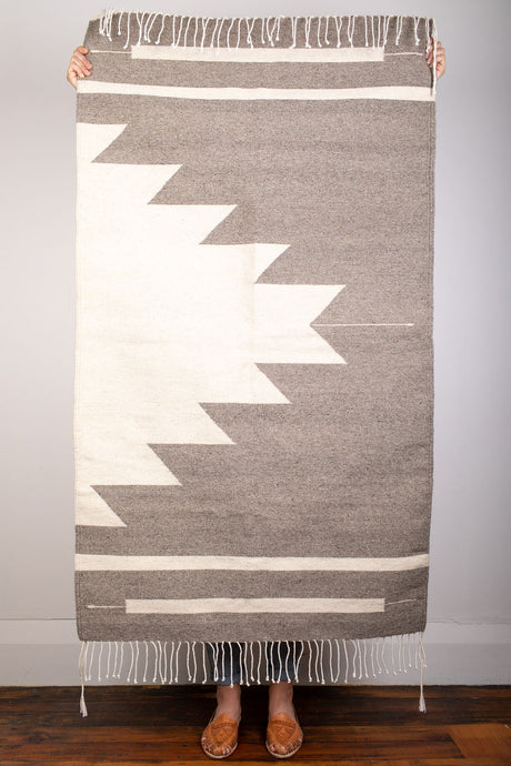Zapotec Large Grey and White Wool Rug