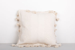 White Embroidered Tassel Cushion