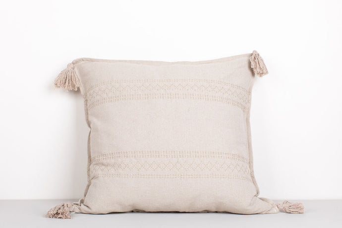 Grey Embroidered Tassel Cushion
