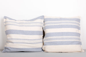 Hand Woven White and Blue Stripe Cushion